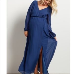NWT PinkBlush Maternity Navy Chiffon Maxi Sz Sm